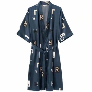 Silk robe men in summer short -sleeved thin ice silk sexy bathrobe men's long kimono pajamas big size home service
