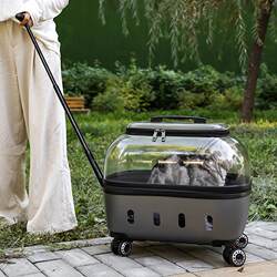 Pet Trolley Box with Brakes, Cat Travel Suitcase, Cat Bag, Portable Dog Space Capsule, Large Capacity Pet Stroller