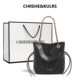 CHREHE/KULRS cowhide bucket bag for women 2025 autumn new drawstring chain tote bag one-shoulder crossbody bag