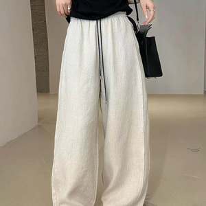 
Korea Sommy561 lazy style drawstring linen straight pants for women 2026 summer new versatile wide-leg trousers