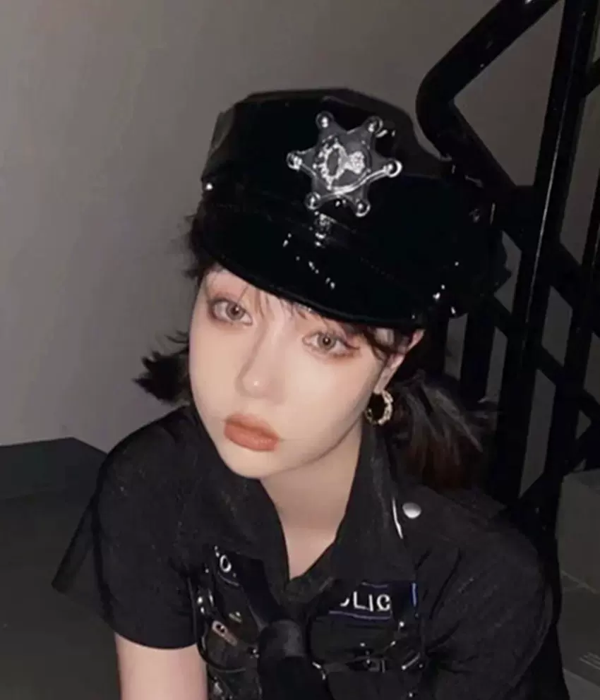 Cos凹造型演出角色扮演五角帽亮面漆皮空姐帽警帽制服