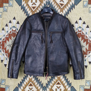 
J100 tea core polished old horse leather genuine leather jacket for men's standing collar simple slim fit and slim can be used as a domestic leather jacket