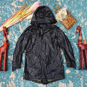 Imported light glass pattern metal luster vegetable tannant calf leather leather leather leather coat M51 dovetail hooded trench coat
