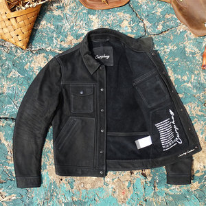 
The United States exports remainder! Italian light matte extra cowhide leather genuine leather jacket men's American work clothes denim style