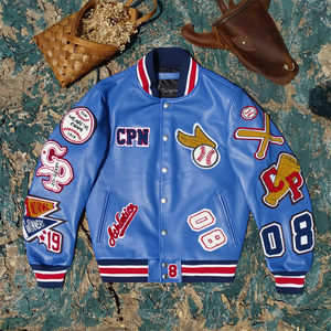 Imported top layer vegetable tanned hard yellow cowhide genuine leather leather jacket for men and women embroidered multi-standard fashion baseball uniforms for men and women
