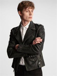 Export surplus! Luxury-grade top-layer imported two-color tea core rubbed color made of old lambskin genuine leather leather jacket men's rivets