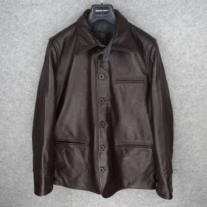 The gatekeeper, hurry up! Collar, slim fit, thickened imported yellow cowhide leather jacket, medium to long men's jacket