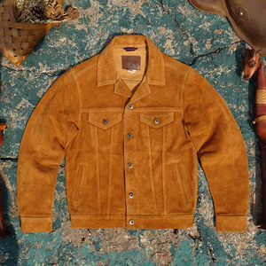 
No lining masterpiece! Washed, handmade, old, full grain cowhide leather genuine leather jacket for men export original denim