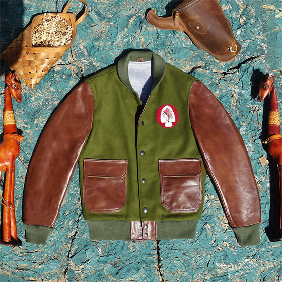 
Factory dumped! A1 baseball uniform with cotton, thickened and warm wool nylon with first layer of waxed cowhide and genuine leather jacket for men