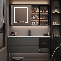 Bathroom Cabinet Set with Integrated Rock Slab Hot-Bent Basin, Bathroom Vanity, Smart Bathroom Cabinet, Washbasin, Mirror Cabinet