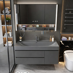 Gold-Plated Stone Integrated Basin Bathroom Cabinet Washstand New Smart Mirror Cabinet Combination Bathroom Washbasin