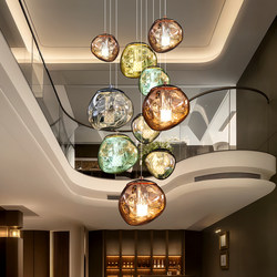 Postmodern Minimalist Loft Duplex Building Self-Built Staircase Chandelier House Living Room Empty Large Chandelier Lava Lamp