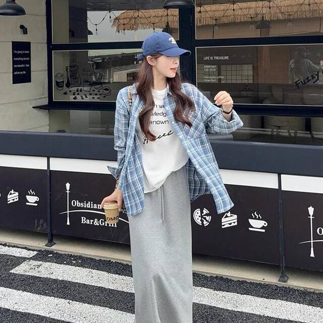 New summer skirt sports casual versatile straight-tube sweat skirt A-line skirt slit loose long skirt slightly fat
