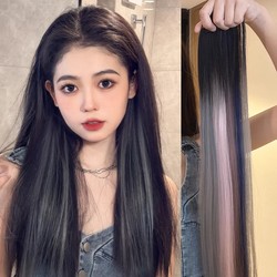 Hanging Ear Dye Wig Female Long Hair Color Highlight One Piece Hair Extension Dopamine Blue Green Wig Without Trace