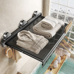 Suction Cup Towel Rack Bathroom Wall-Mounted Punch-Free Towel Rack Indoor Clothes Rack with Damping Retractable Rack