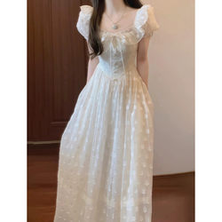 French Style Puff-Sleeved White Dress for Women, Summer 2026 New Style, High-End and Elegant Seaside Vacation Fairy Dress