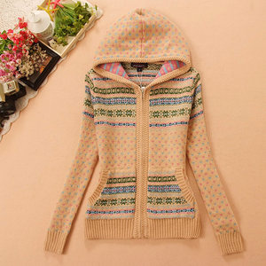 
Minor imperfections, thickened cardigan, girl's hooded coat, slim sweater, jacquard sweet knitted top