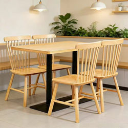 Fast Food Dining Table and Chair Set, Solid Wood Chair with Backrest, Suitable for Restaurants, Snack Shops, Noodle Shops, Commercial Use, Milk Tea Shops, Cafes, and Canteens