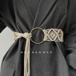 Bohemian Ethnic Style Belt for Women, Decorative Accessory for Dresses and Sweaters, Waist-Cinching, Fashionable, Versatile Woven Waistband, Wide Waist Tie