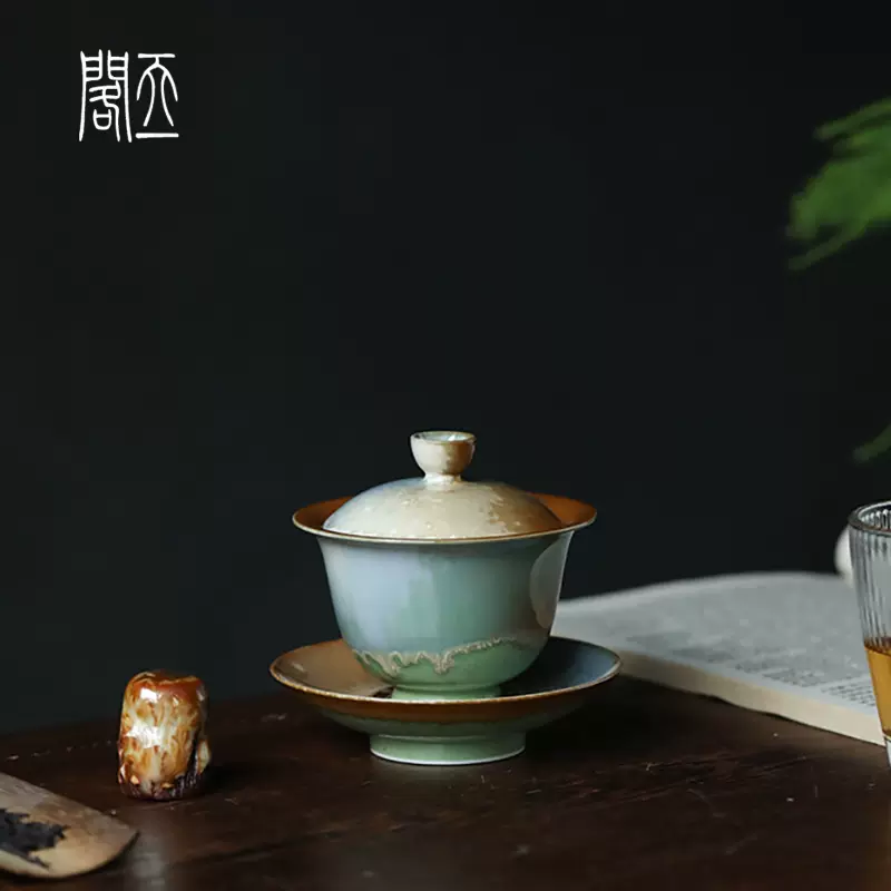 天一阁丨故宫红鎏银喜乐二才盖碗景德镇手工陶瓷泡茶碗功夫茶具
