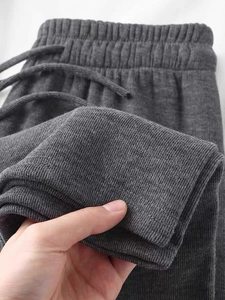 
Warm pants! Dark gray glutinous rice vertical pattern casual sports pants, versatile and slim, high-waisted straight pants