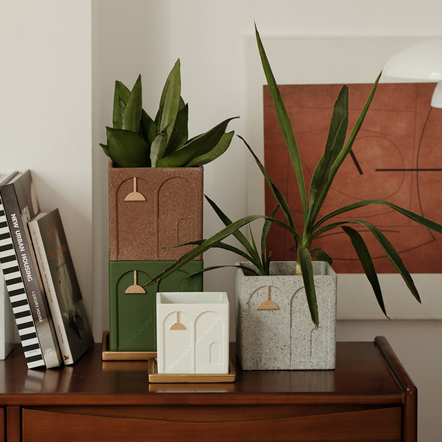 Cement flower pot simple creative personality green plants potted green ivy square medieval style creative flower pot Wasabi style flower pot