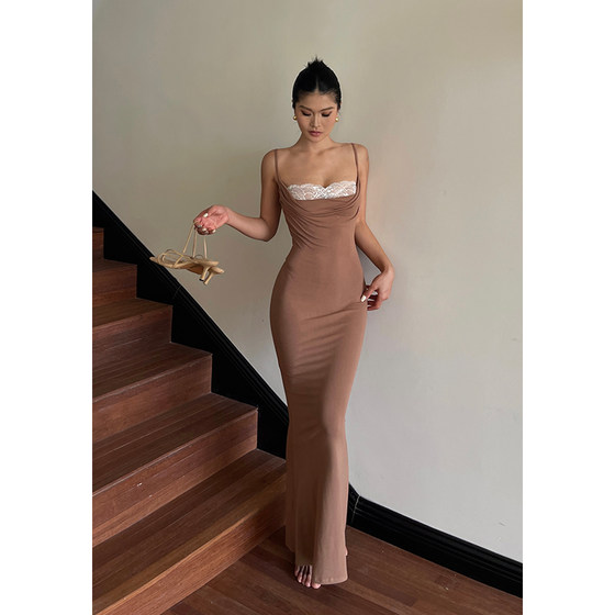 
Iya hot girl lace spliced ​​suspender dress for women in summer waist-hugging high waist slim temperament hip-wrapped fishtail skirt