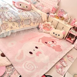 Original Pink Anime Cartoon Cute Bunny Girl Bedroom Bedside Rug Imitation Cashmere Non-Slip Cream Style Carpet