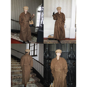 
Niche design suede coat for women autumn and winter 2025 double-breasted long over-the-knee old money style long coat