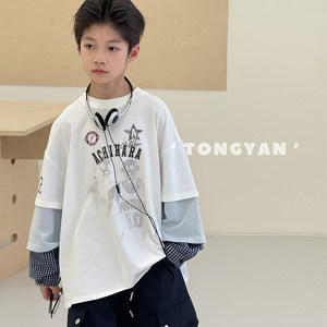 
Add a new purchase on March 23rd and get a 5 yuan coupon. Boys' long-sleeved T-shirt spring new fake two-piece T-shirt children's tops