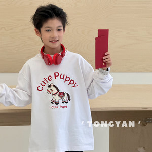
Boys' long-sleeved T-shirt 2026 spring new style limited edition children's pure cotton bottoming shirt for the Year of the Horse, fashionable middle-aged children's top