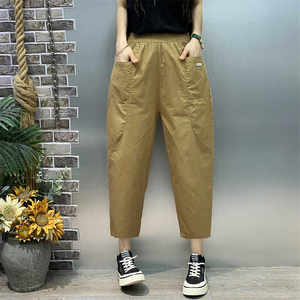 
100 cotton summer women's washing cotton loose feet pants casual cropped pants mother fashion solid color harem pants