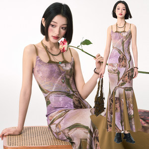 
Yang Erdameng original new Chinese style suspender fishtail skirt women's summer slimming and high-end long skirt