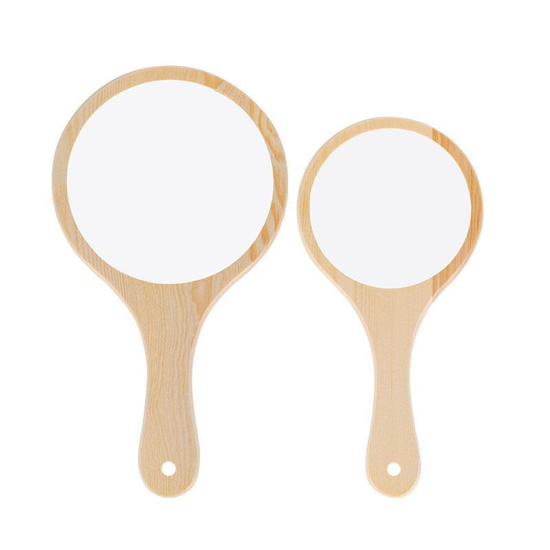 미용실 특수 화장 손잡이 거울 휴대용 미용 거울 대형 복고풍 목재 반영구적 자수 나무 거울 -