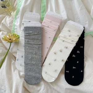 
Socks that will pill, spring and summer mid-calf socks for women, Japanese cute forest style small floral comfortable breathable cotton socks