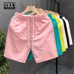 High-end pure cotton casual shorts for men 2025 new summer outer wear pink three-quarter pants sports pants for men