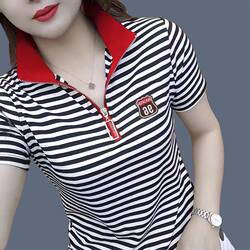 Clearance Sale~ Foreign Trade Summer Women's T-Shirt Short-Sleeve Fashionable Outfit Trendy Mom Polo Top with a Youthful and Elegant Look