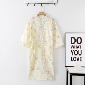 
Fresh floral nightgown for women spring and summer thin cotton double layer gauze casual Japanese kimono bathrobe mid-length pajamas