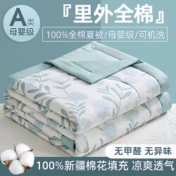New Style All-Cotton Summer Quilt, Pure Cotton Printed Air-Conditioning Quilt, Summer Quilt Four-Piece Set, Thin Summer Quilt, Machine Washable