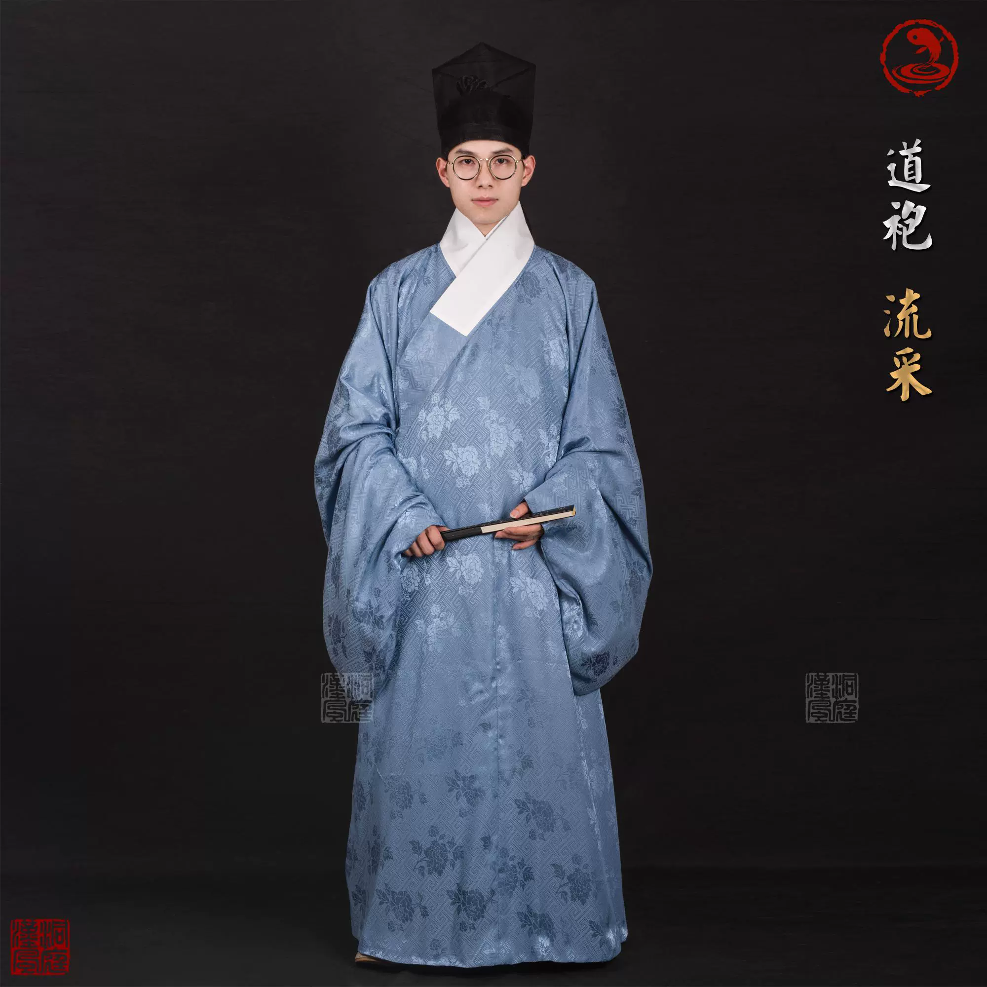 洞庭漢風漢服男裝】回紋牡丹暗紋明制道袍