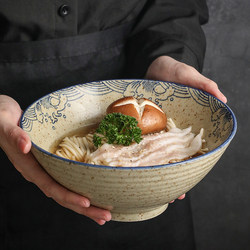 Commercial Japanese-Style Ramen Bowl, Vintage Ceramic Bowl, Instant Noodle Bowl, Tableware, Underglaze Color Large Bowl, Conical Bowl, Special for Noodle Restaurants