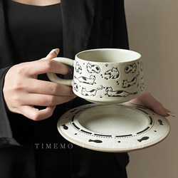 High-End Rustic Pottery Coffee Cup and Saucer Set, Niche Design, Creative Birthday Gift, Vintage Clay Ceramic Mug