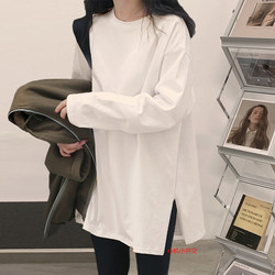 Minimalist Pure Cotton White Base Shirt for Women, Mid-Length Long-Sleeve T-Shirt ~ Inner Layer to Cover the Hips, 2025 Autumn Top