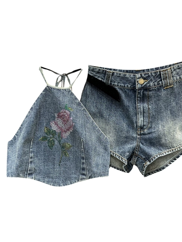 Летний короткий жилет, джинсовый комплект, популярно в интернете