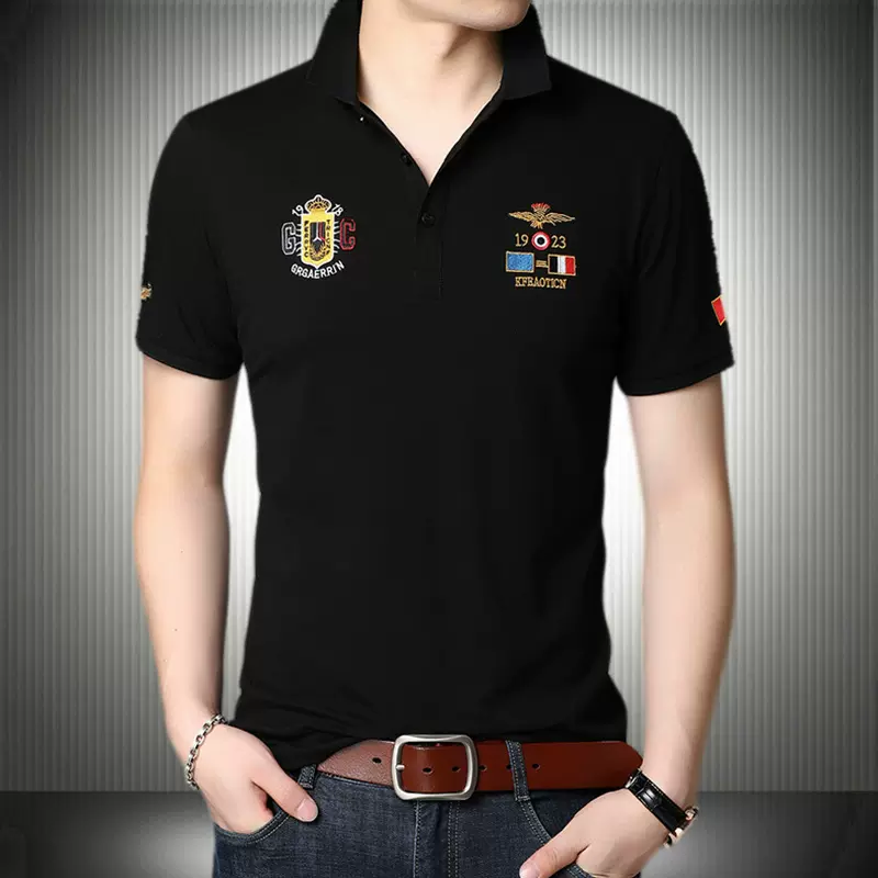 男装刺绣短袖polo衫英伦风1923德国空军半袖体恤外贸ma1衣