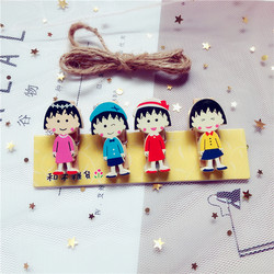 Cartoon Japanese Style Zakka Sealing Clip Chibi Maruko-Chan Photo Wall Small Wooden Clip with Twine DIY Wooden Photo Clip
