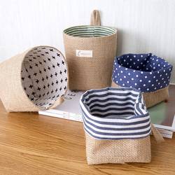 New Cotton and Linen Fabric Flower Pot Small Sack Hanging Jute Dotted Stripe Storage Basket Hanging Bag Storage Basket