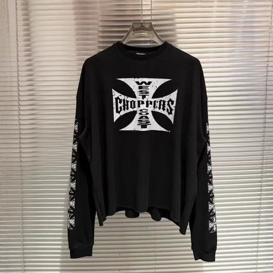 
foxxx vintage retro iron cross long-sleeved men's and women's old waffle bottoming long-sleeved American high street T-shirt