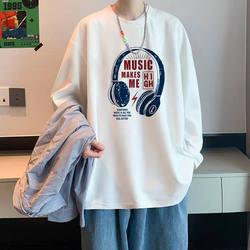260g Pure Cotton Heavyweight New Korean Style Cartoon Long-Sleeve T-Shirt American Style Loose Versatile Base Shirt for Boys and Teenagers