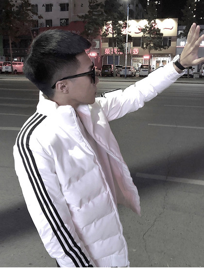 Winter spirit young man three-bar cotton coat men's trendy brand thickened stand collar internet celebrity couple same cotton clothing
